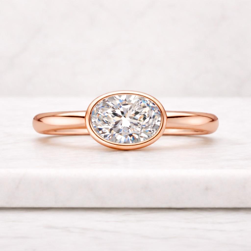 engagement ring oval solitaire thin ring smooth band comfort fit bright stone shiny ring clean style timeless ring