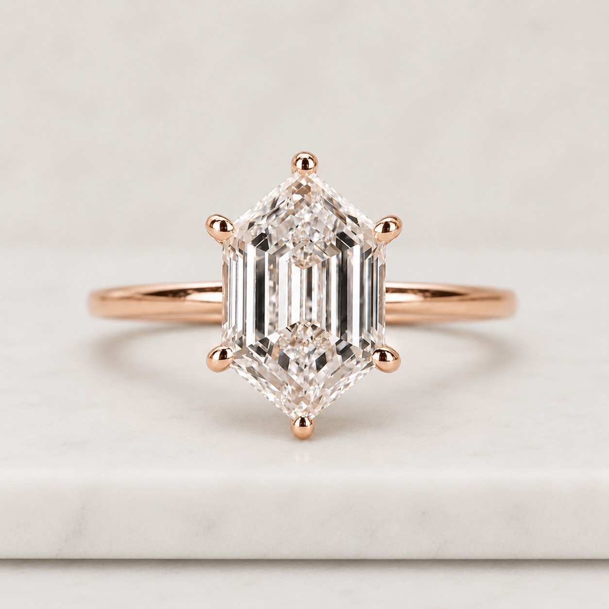2CT Elongated Hexagon Moissanite Engagement Ring, Solitaire Gold Ring, Minimalist Bridal Ring, Unique Geometric Ring
