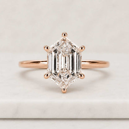 2CT Elongated Hexagon Moissanite Engagement Ring, Solitaire Gold Ring, Minimalist Bridal Ring, Unique Geometric Ring

