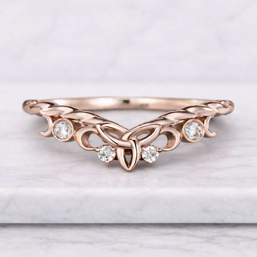 rose gold sterling silver ring: gray diamond leaf vine wedding band