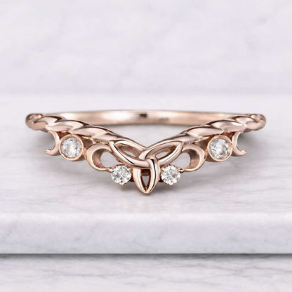 Rose Gold Sterling Silver Ring: Gray Diamond Leaf Vine Wedding Band