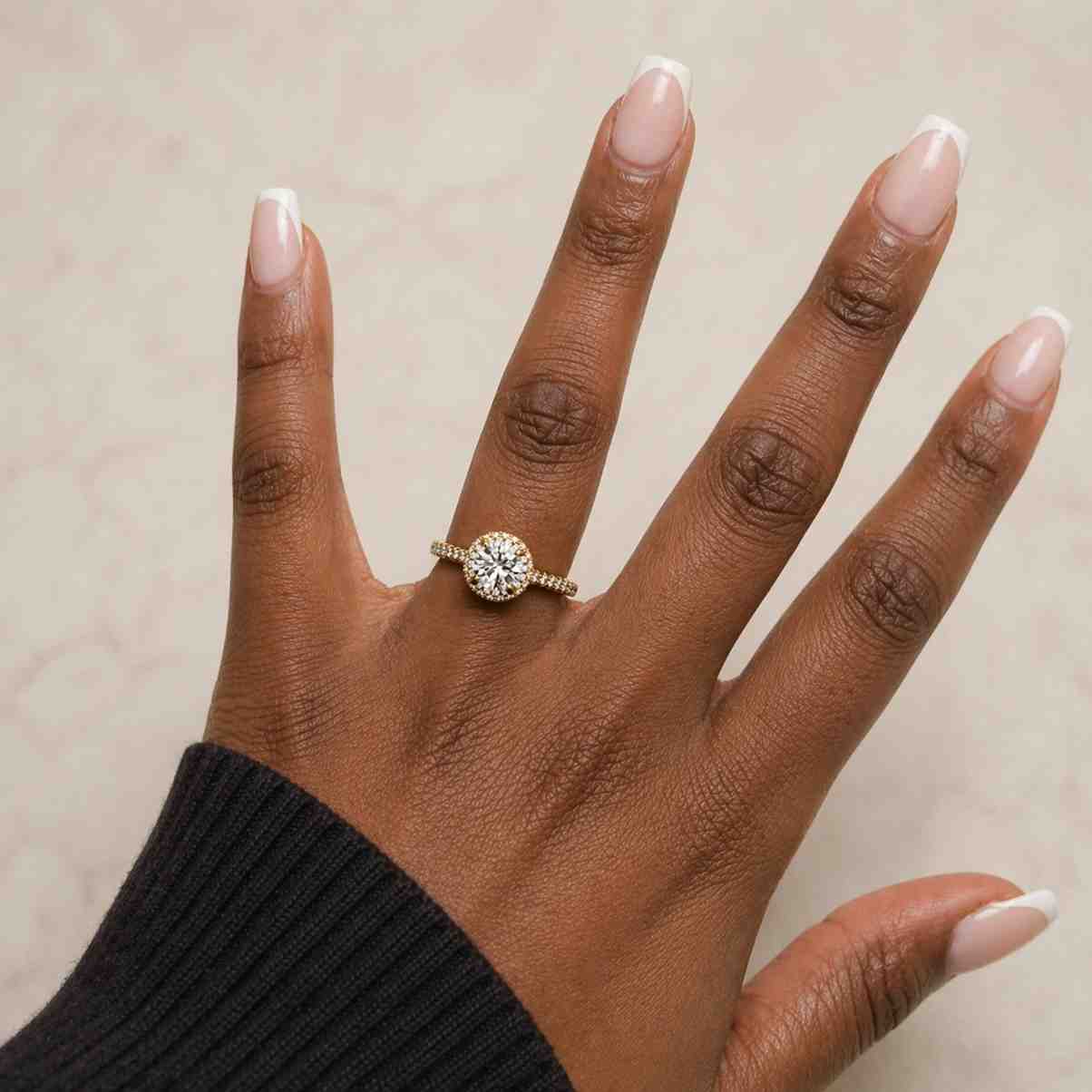 rose gold halo engagement ring set, round moissanite double pave bridal set
