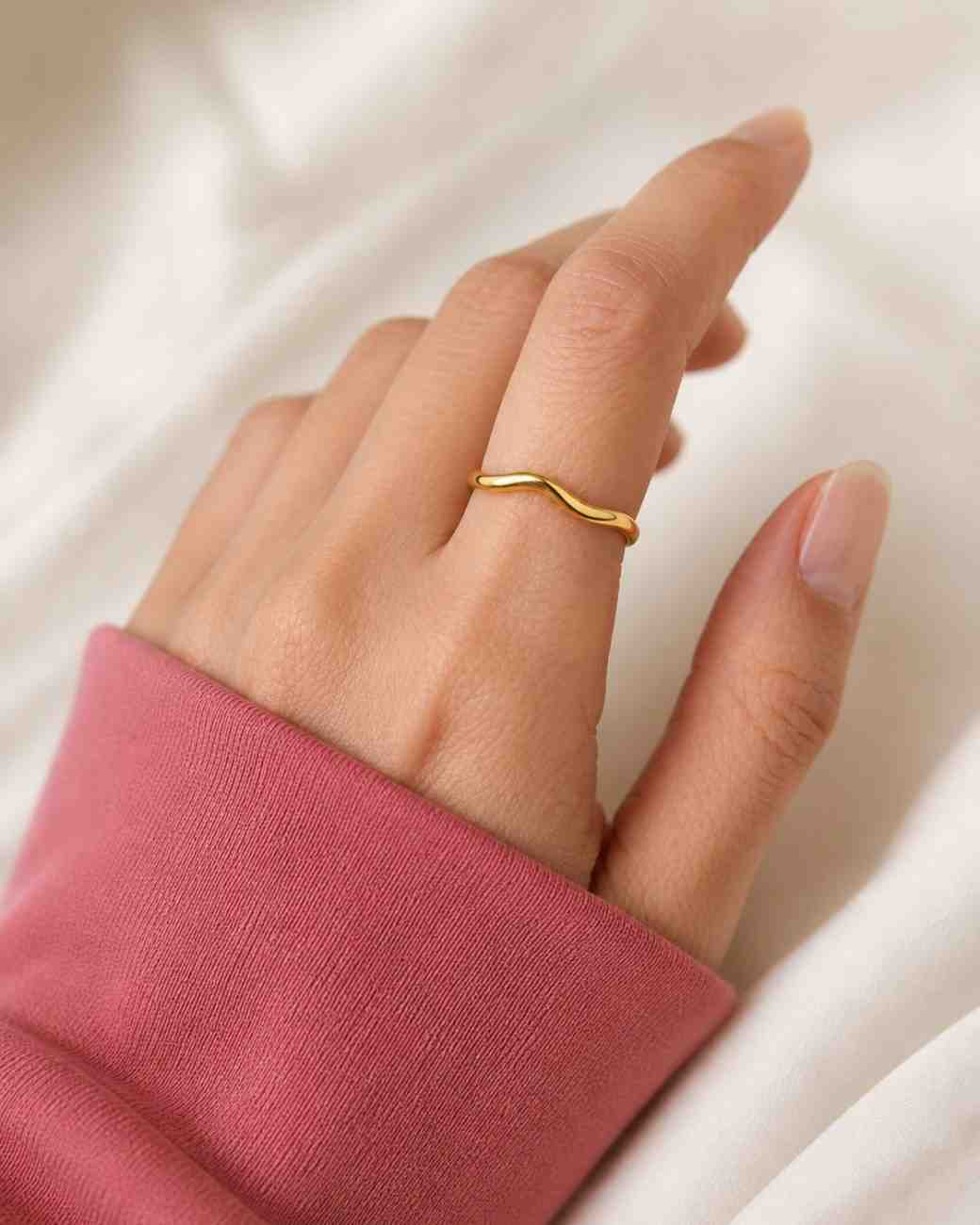 Unique Diamond Wedding Band Women Solid Gold Dainty Ring Stacking Matching Ring Curved Wedding Band Promise Ring Personalized Jewelry