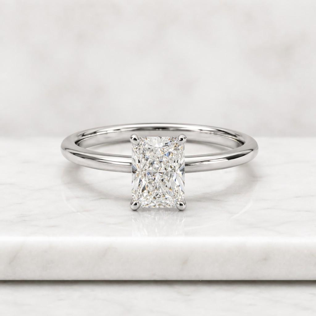 3.00 carat radiant moissanite diamond engagement ring, hidden halo solitaire ring, 14k gold radiant cut moissanite ring
