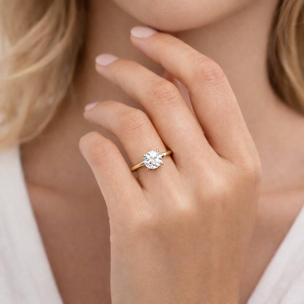 1ct Round Cut Moissanite Engagement Ring, Classic 4-Prong Whisper Thin Solitaire Ring, Minimalist Bridal Ring, Anniversary Promise Ring