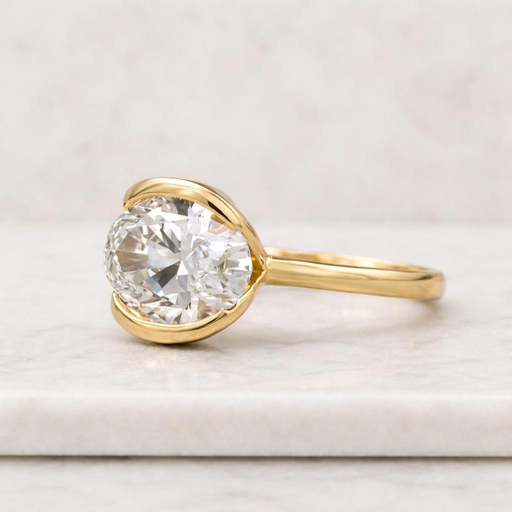 moissanite engagement ring, east west oval 14k solid gold wedding ring, personalized gift for her, promise ring
