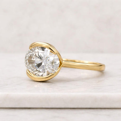 Moissanite Engagement Ring, East West Oval 14K Solid Gold Wedding Ring, Personalized Gift for Her, Promise Ring
