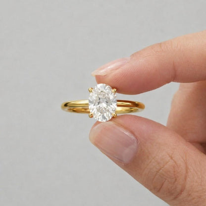 3 CT Oval Shape Moissanite Engagement Ring Solitaire Four Prong Set Bridal Wedding Ring For Her Minimalist Design 14k Solid Yellow Gold
