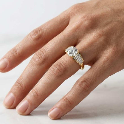 Round Diamond Engagement Rings Pave Set Side Stone Round Ring Round Diamond Ring Lab Grown Diamond Ring