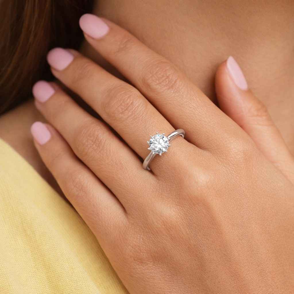 round cut lab grown hinddn halo engagement ring in 4 prong solitaire | igi certified | 10k 14k 18k silver & platinum