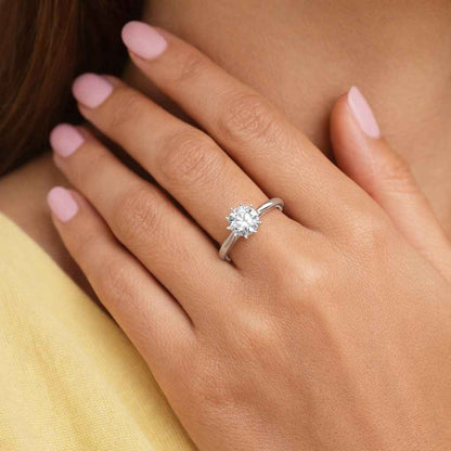 Round Cut Lab Grown Hinddn Halo Engagement Ring in 4 Prong Solitaire | IGI Certified | 10K 14K 18K Silver & Platinum