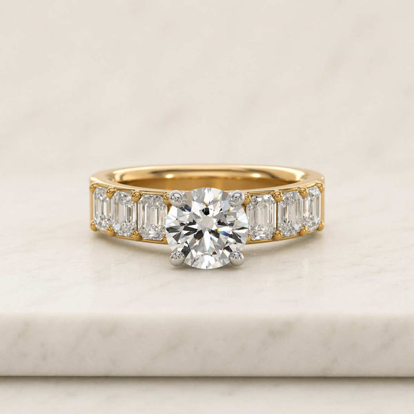 1.50CT Round Brilliant Cut Simulant Ring, 3 Stone Round With Baguette Diamond Ring, Solitaire Silver Engagement Ring, 4 Prong Wedding Ring
