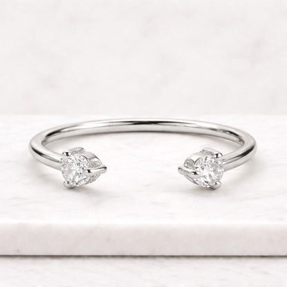 Solid Gold Moissanite Wedding Band, Round Cut Open Cuff Ring