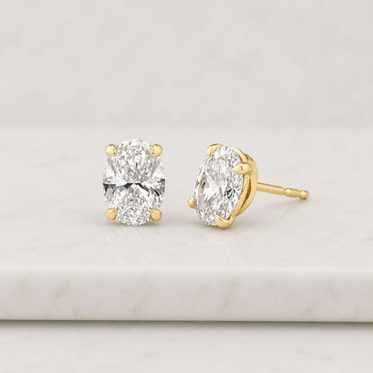 Oval Cut Lab Grown Diamond Stud Earring 14K Gold Diamond Solitaire Earring Screw Back Minimalist Stud Wedding Gift for Bride
