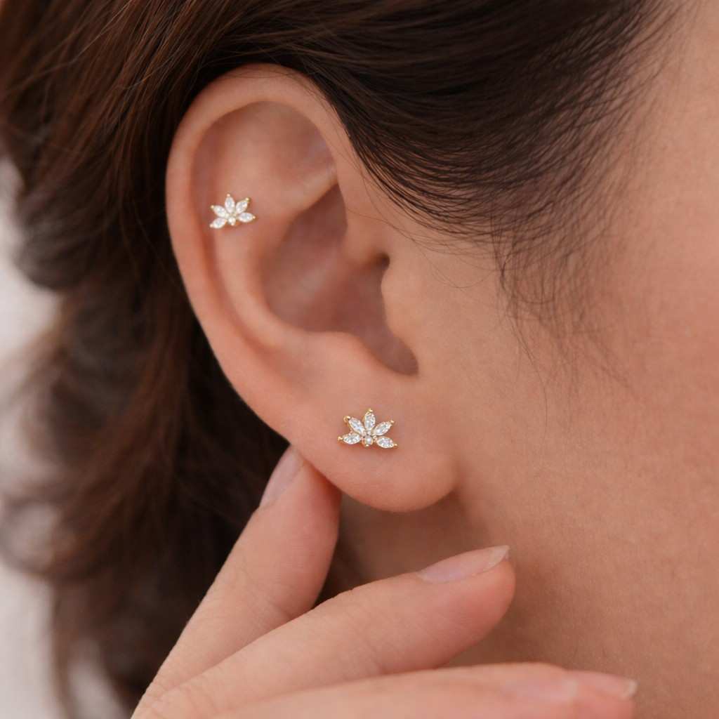 everyday earrings minimal earrings lotus earrings petal earrings fan shape earrings leaf earrings sparkle earrings shiny earrings