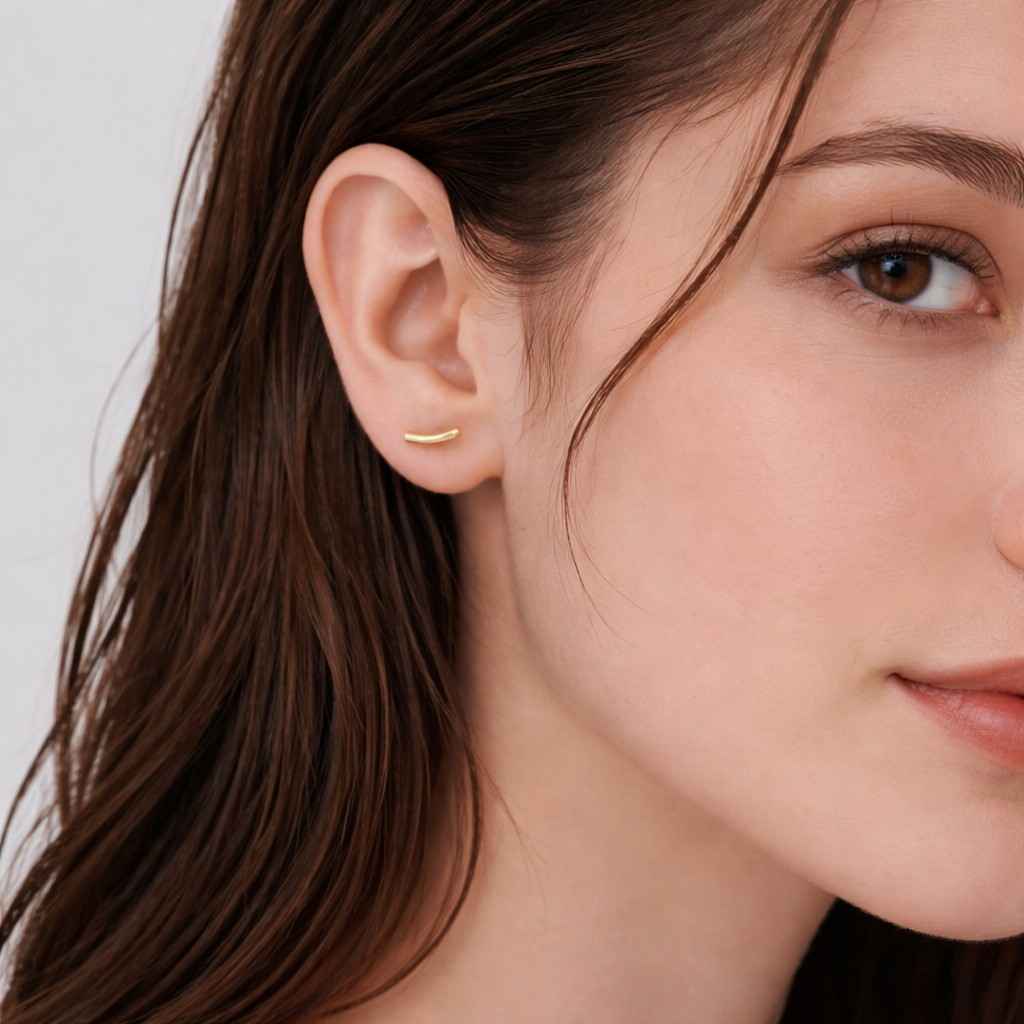 everyday earrings polished earrings small gold studs women earrings fine jewelry flat bar earrings curved stud earrings