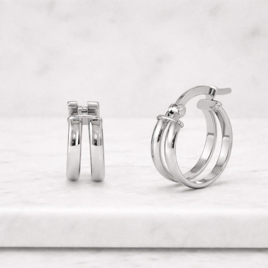 Double Hoop Earrings, 14k Gold Two Row Hoop Earrings, Small Chunky Gold Hoops, Bold Minimalist Earrings, Everyday Gold Earrings Gift for Her
