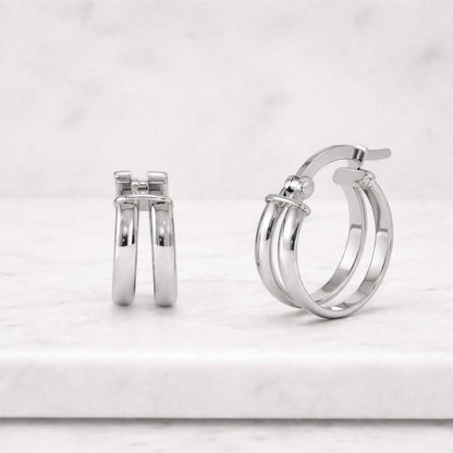 Double Hoop Earrings, 14k Gold Two Row Hoop Earrings, Small Chunky Gold Hoops, Bold Minimalist Earrings, Everyday Gold Earrings Gift for Her
