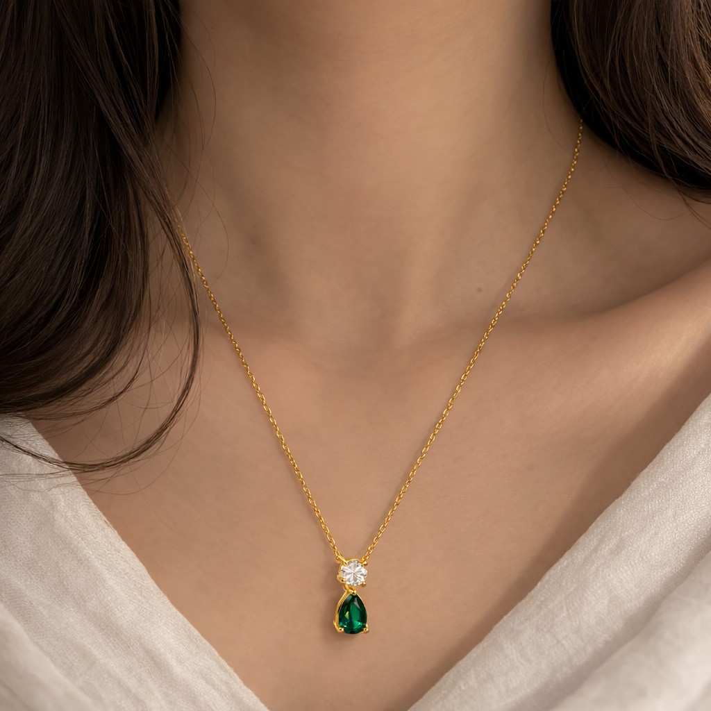 14k solid gold emerald necklace, may birthstone charm, 14k gold oval green gemstone necklace, emerald birthstone jewelry, best xmas gifts