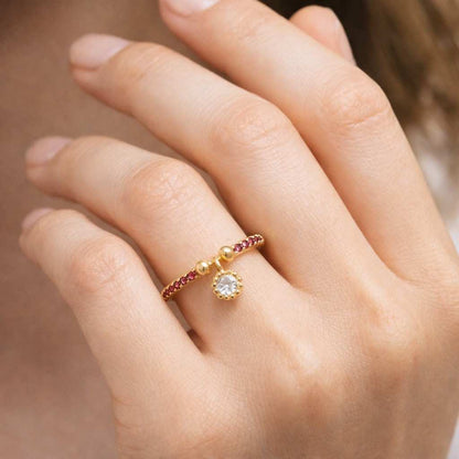 everyday ring minimalist ring crystal ring solitaire ring drop charm ring dangling ring handmade ring fine jewelry gift ring cute ring elegant ring unique ring pink jewelry