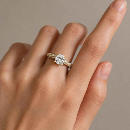 Round Lab Grown Diamond Ring, Twisted Band, Halo Ring, Gift For a Friend
