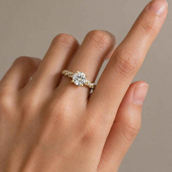 Round Lab Grown Diamond Ring, Twisted Band, Halo Ring, Gift For a Friend