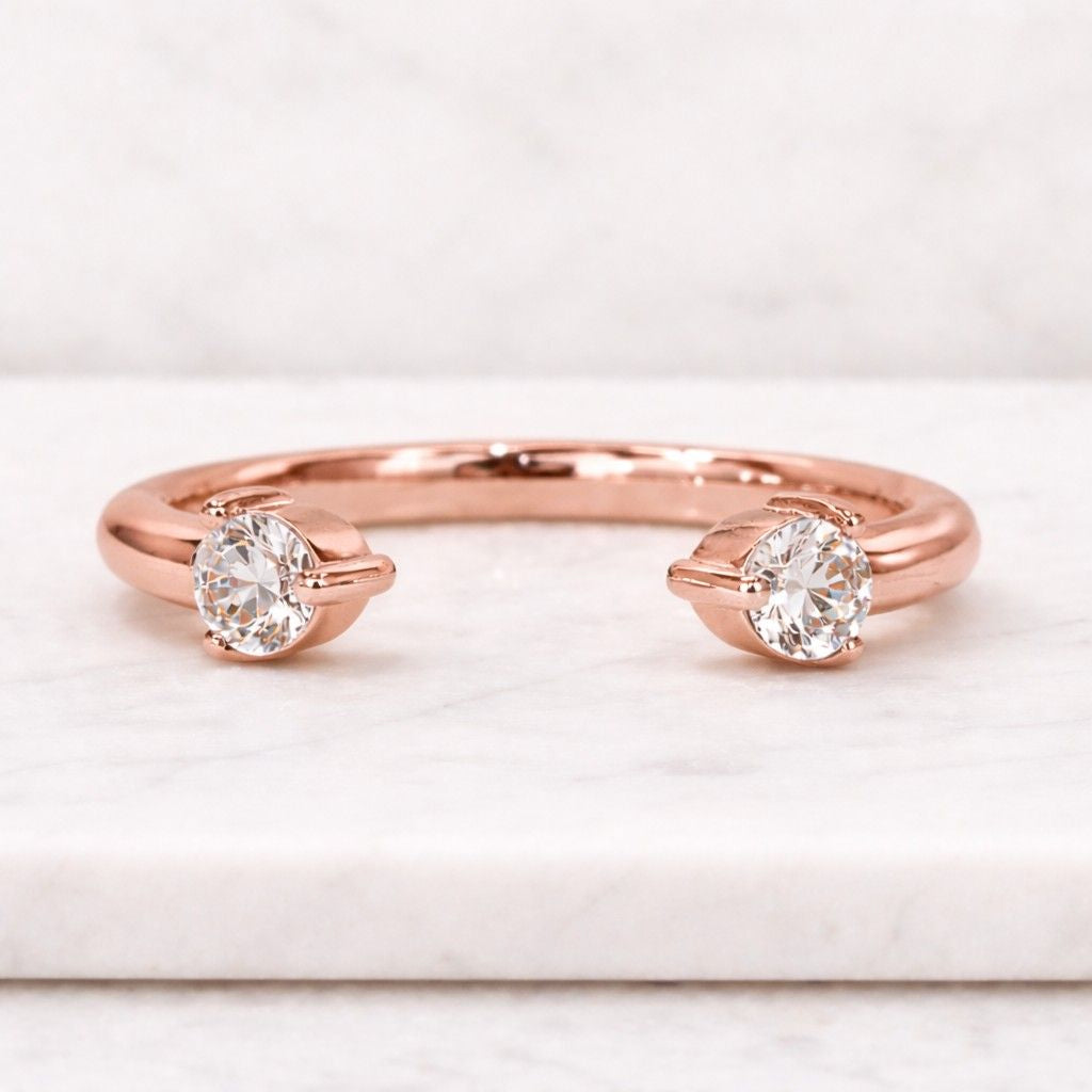 Lab Grown Diamond Open Wedding band, Round & Princess Dimond Toi Et Moi Ring, 14K Solid Gold Cuff Ring For Women, Stacking Ring For Her
