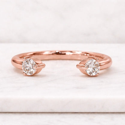Lab Grown Diamond Open Wedding band, Round & Princess Dimond Toi Et Moi Ring, 14K Solid Gold Cuff Ring For Women, Stacking Ring For Her

