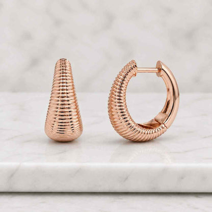 9ct Yellow Gold Ribbed Oval Hoop Creole Earrings
