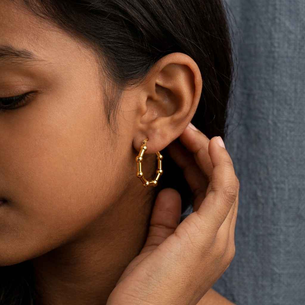 solid 14k gold beads huggies earrings - small hoops - 15mm - women & girls - fine jewelry