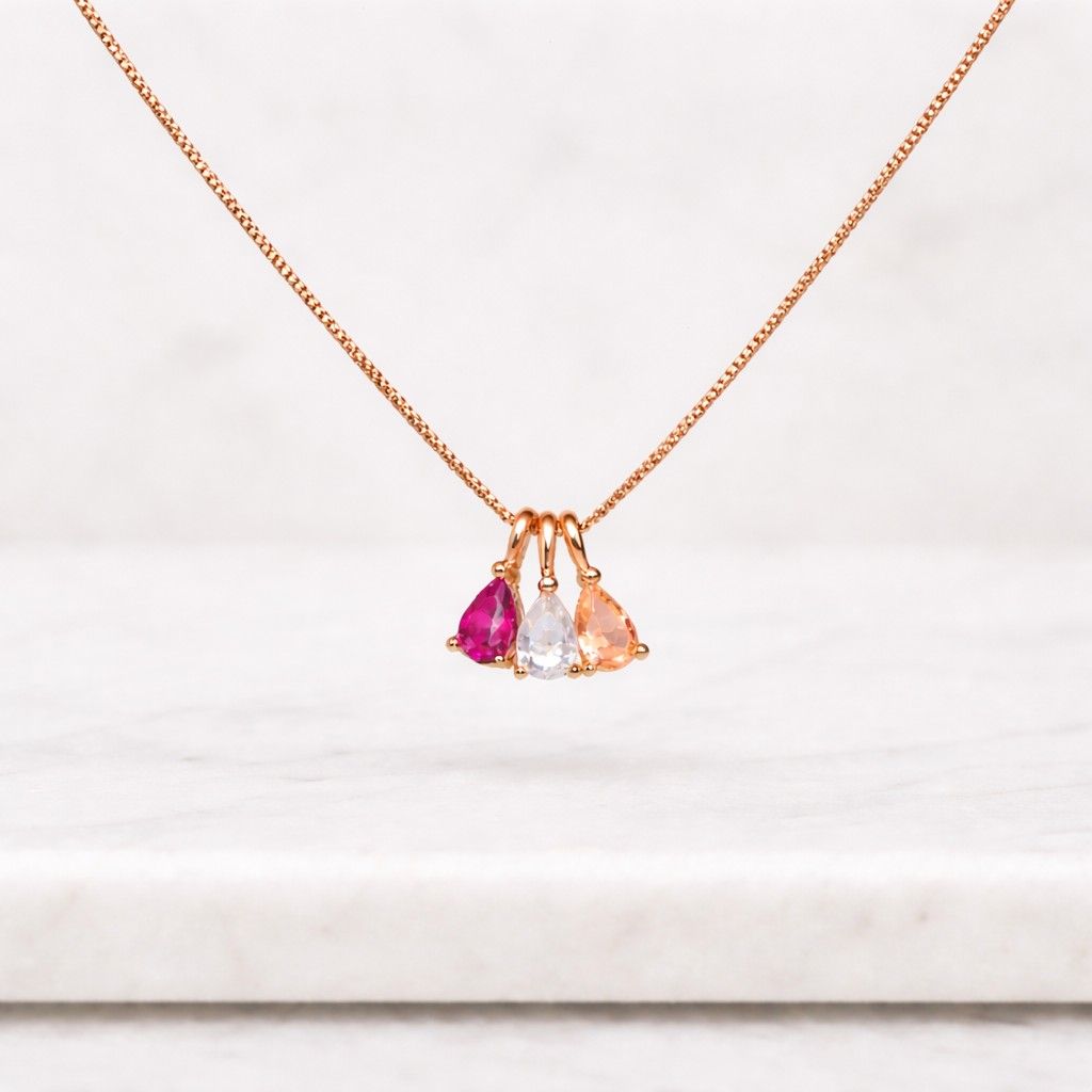 family birthstone necklace three charm necklace teardrop necklace pear cut necklace gemstone pendant colorful pendant silver pendant custom birthstone necklace mom jewelry