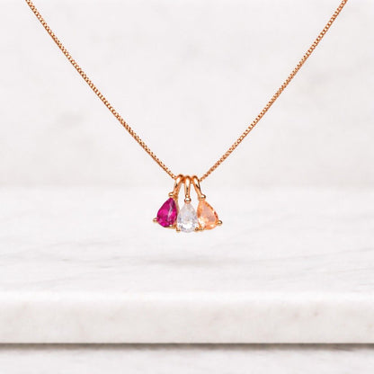 family birthstone necklace three charm necklace teardrop necklace pear cut necklace gemstone pendant colorful pendant silver pendant custom birthstone necklace mom jewelry
