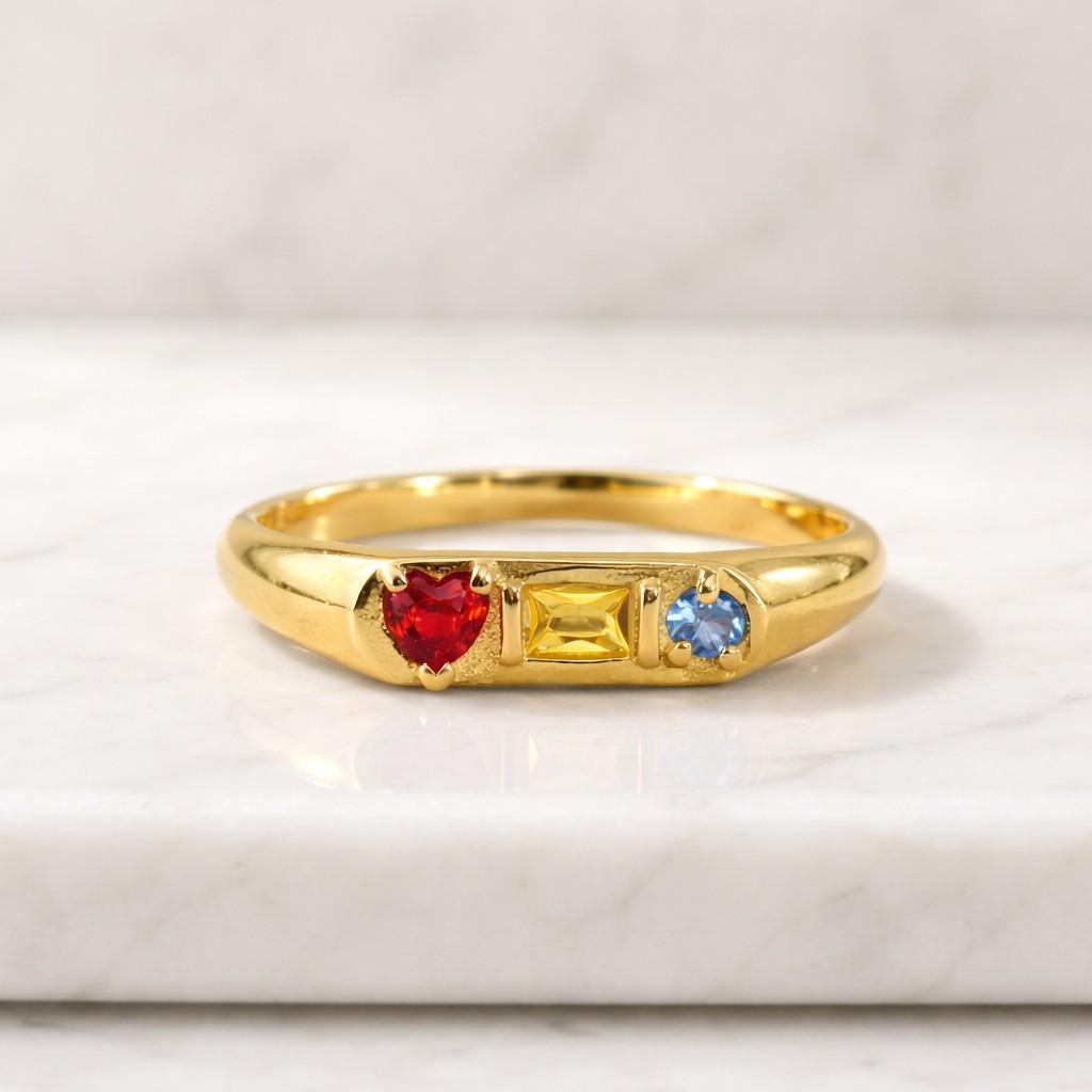 family birthstone ring mother ring mom ring kids birthstone ring personalized ring custom birthstone ring three gemstone ring heart cut ring rectangle stone ring round stone ring