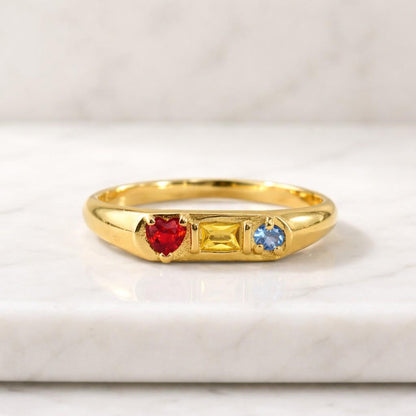 family birthstone ring mother ring mom ring kids birthstone ring personalized ring custom birthstone ring three gemstone ring heart cut ring rectangle stone ring round stone ring
