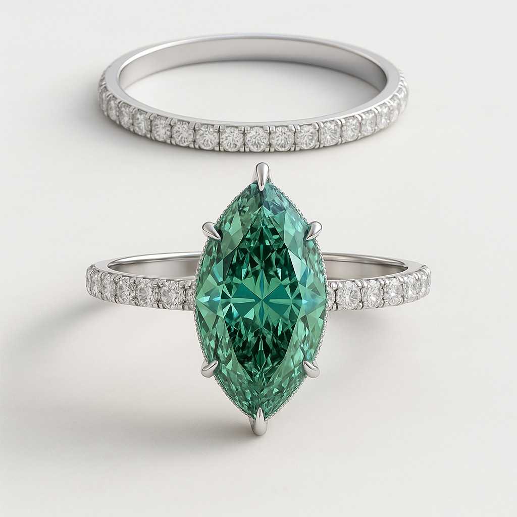 fancy Vivid Green 2 Carat Marquise Cut Lab Grown Diamond Engagement Ring