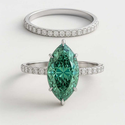 fancy Vivid Green 2 Carat Marquise Cut Lab Grown Diamond Engagement Ring