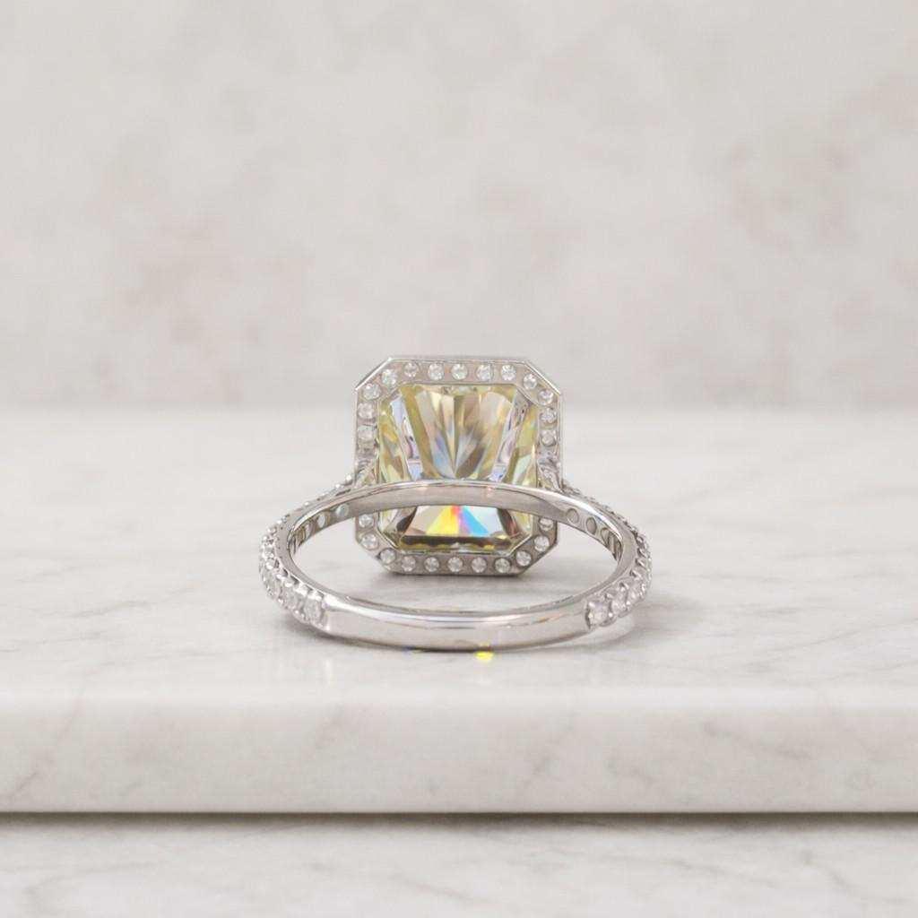 yellow radiant cut 2.00ct lab grown engagement ring, hidden halo 14k solid gold ring, half eternity solitaire bridal set ring.
