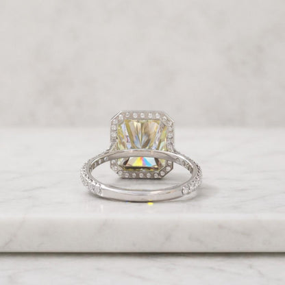 Yellow Radiant Cut 2.00CT Lab Grown Engagement Ring, Hidden Halo 14K Solid Gold Ring, Half Eternity Solitaire Bridal Set Ring.
