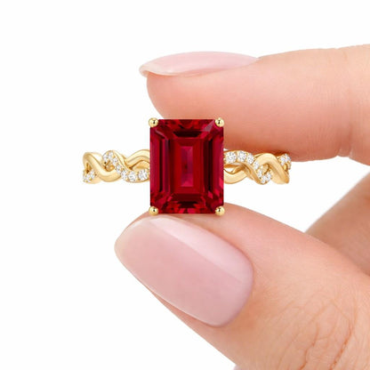 Emerald cut Garnet engagement ring,14k Yellow gold promise ring for her,solitaire Ring,Unique Design ring, Anniversary Jewelry gifts Women

