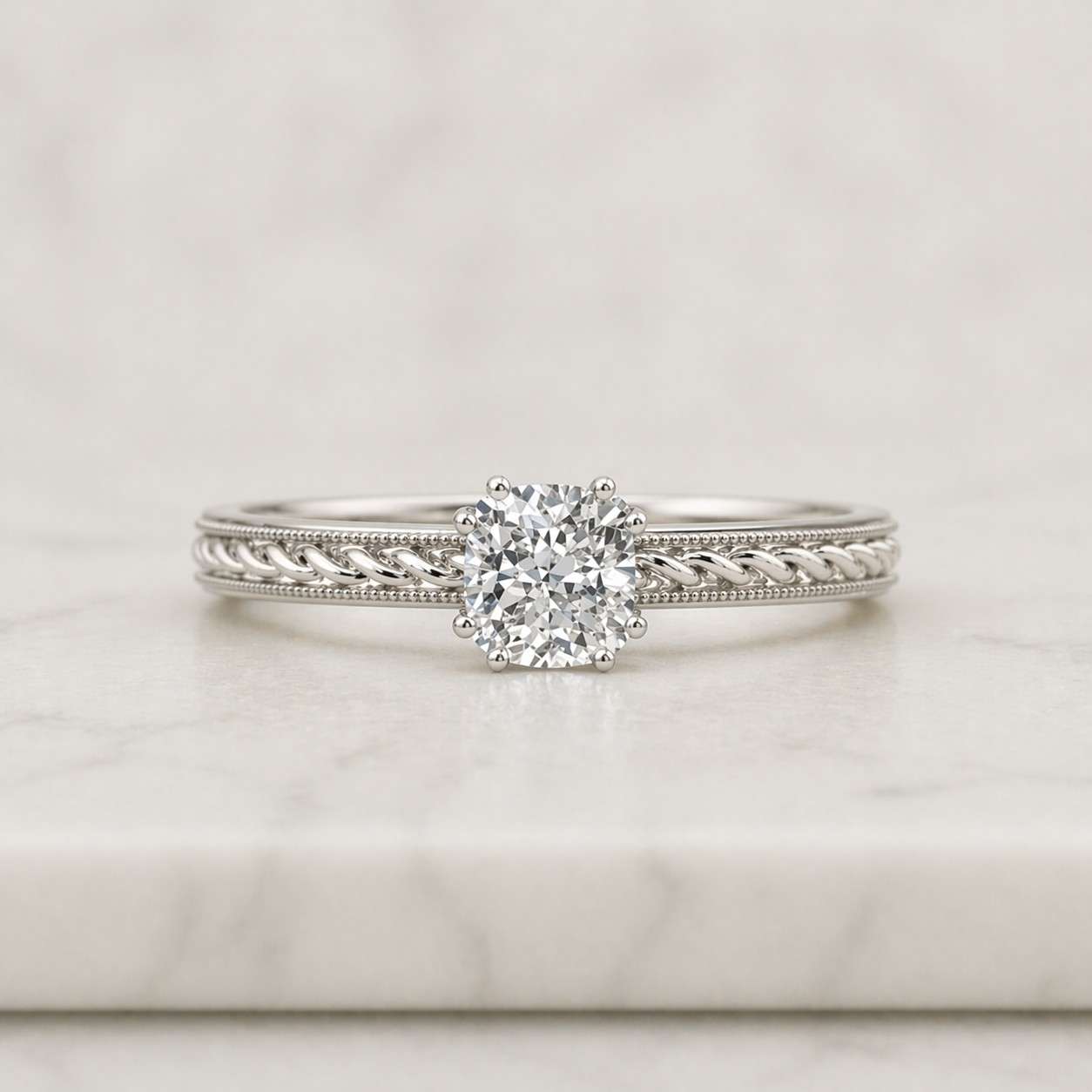 2ct round-cut lab diamond engagement ring / solid gold tapered band lotus set wedding promise rings for women / igi certified
