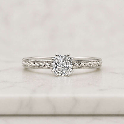 2ct Round-Cut Lab Diamond Engagement Ring / Solid Gold Tapered Band Lotus Set Wedding Promise Rings for Women / IGI CERTIFIED

