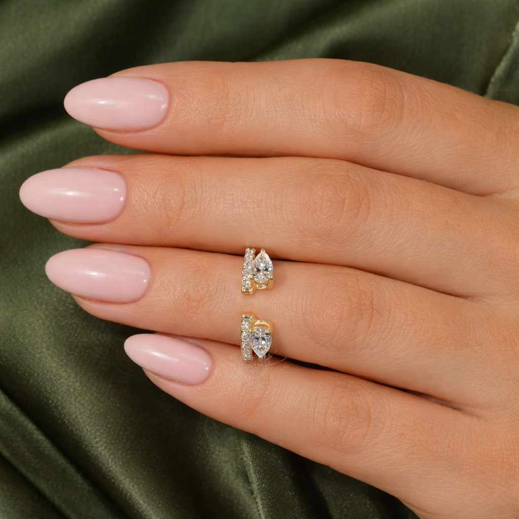 open cuff pear diamond ring, 14k solid gold adjustable toi et moi ring, pave band engagement ring, lab grown diamond ring, gift for her
