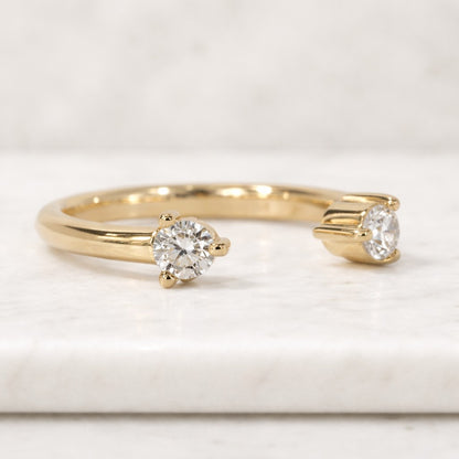 Open Diamond Ring, Minimalist Two Stone Ring, Round Diamond Open Band, Toi Et Moi Ring, Adjustable Gold Ring, Promise Ring
