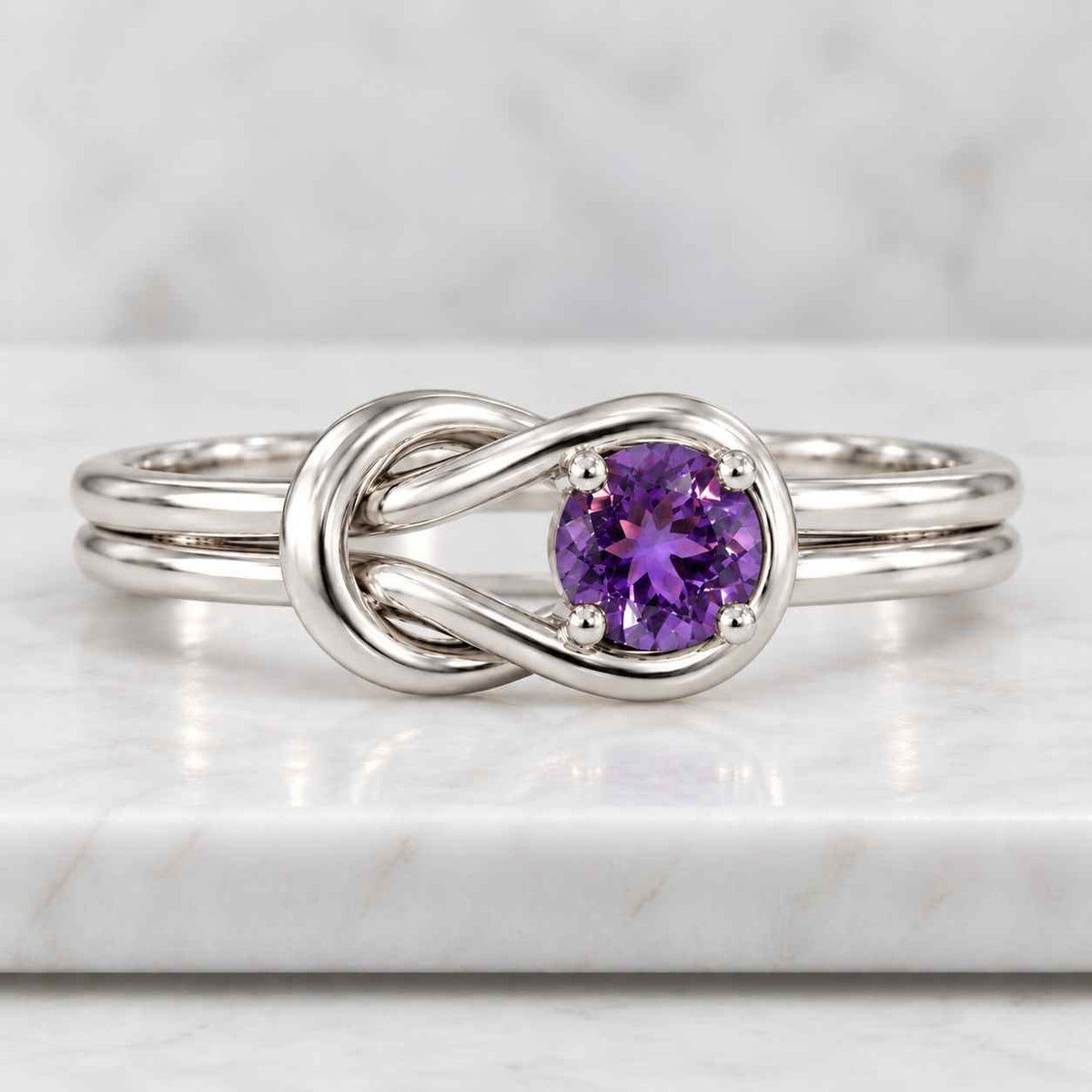 round cut amethyst gemstone infinity twist ring