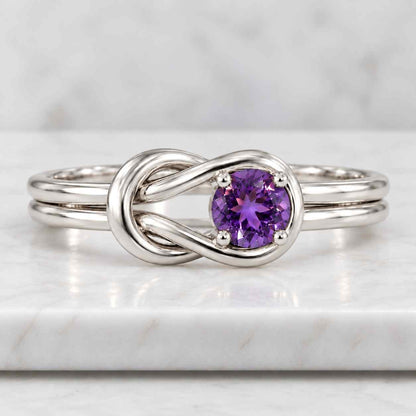 Round Cut Amethyst Gemstone Infinity Twist Ring