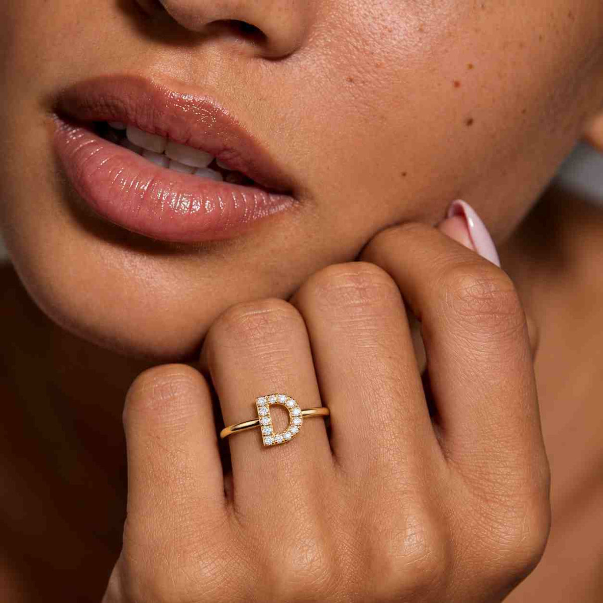 0.90 TCW Lab Grown Diamond Initial D Ring in 14K Gold – Personalized Alphabet Jewelry

