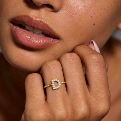 0.90 TCW Lab Grown Diamond Initial D Ring in 14K Gold – Personalized Alphabet Jewelry
