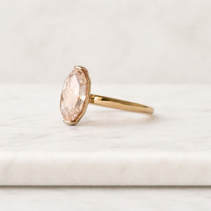 2CT Champagne Oval Step Cut Lab Grown Diamond Engagement Ring, 14k Solid Rose Gold, Channel Setting Band Wedding Ring, Gift For Women
