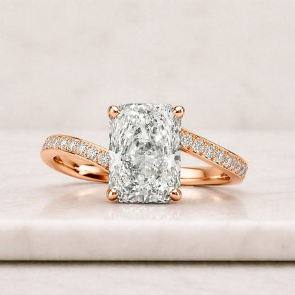 4.00 CT Radiant Cut Moissanite Twisted Pave Engagement Ring, Hidden Halo Wedding Ring for Her, Anniversary Gift Ring, Solid White gold Ring.
