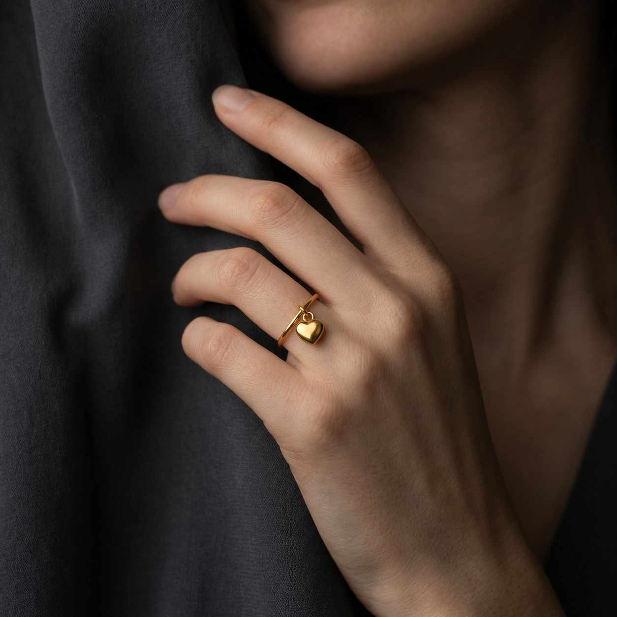 feminine ring symbolic ring love jewelry sweet ring lightweight ring comfort fit ring open ring slim ring fashion jewelry gift for her heart pendant ring modern jewelry